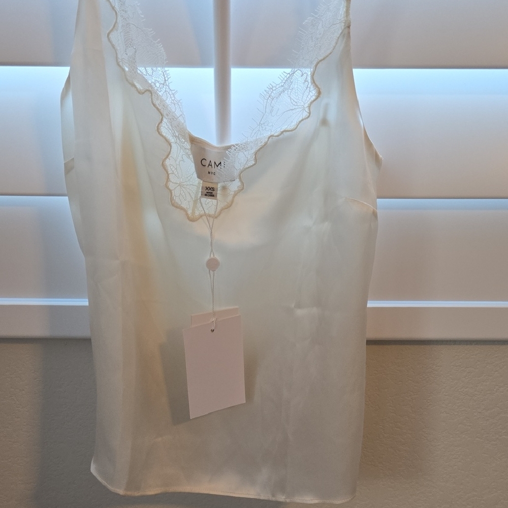 Cami NYC Ivory Satin Top with Lace Detail Size XXS New With Tags